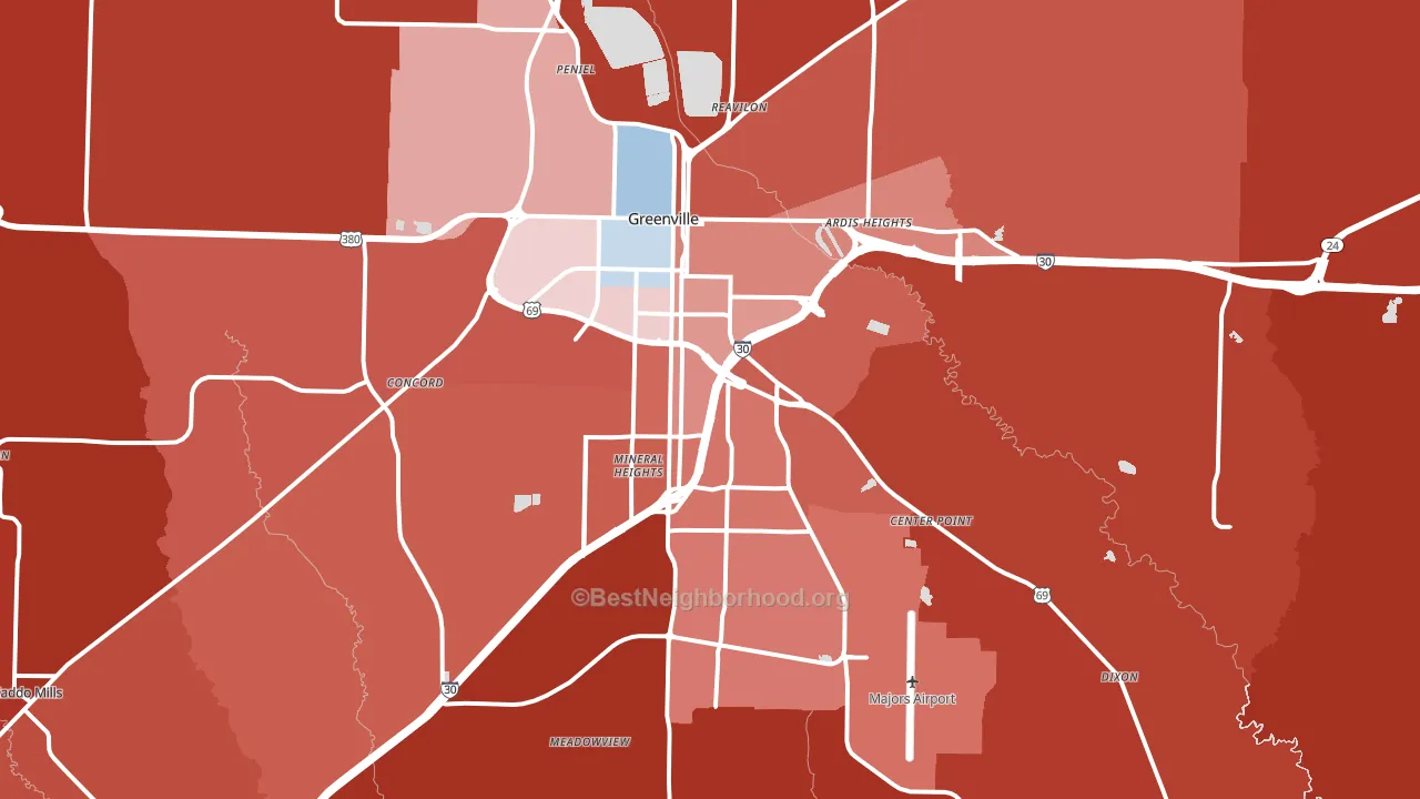 Greenville, TX block-group political-lean map
