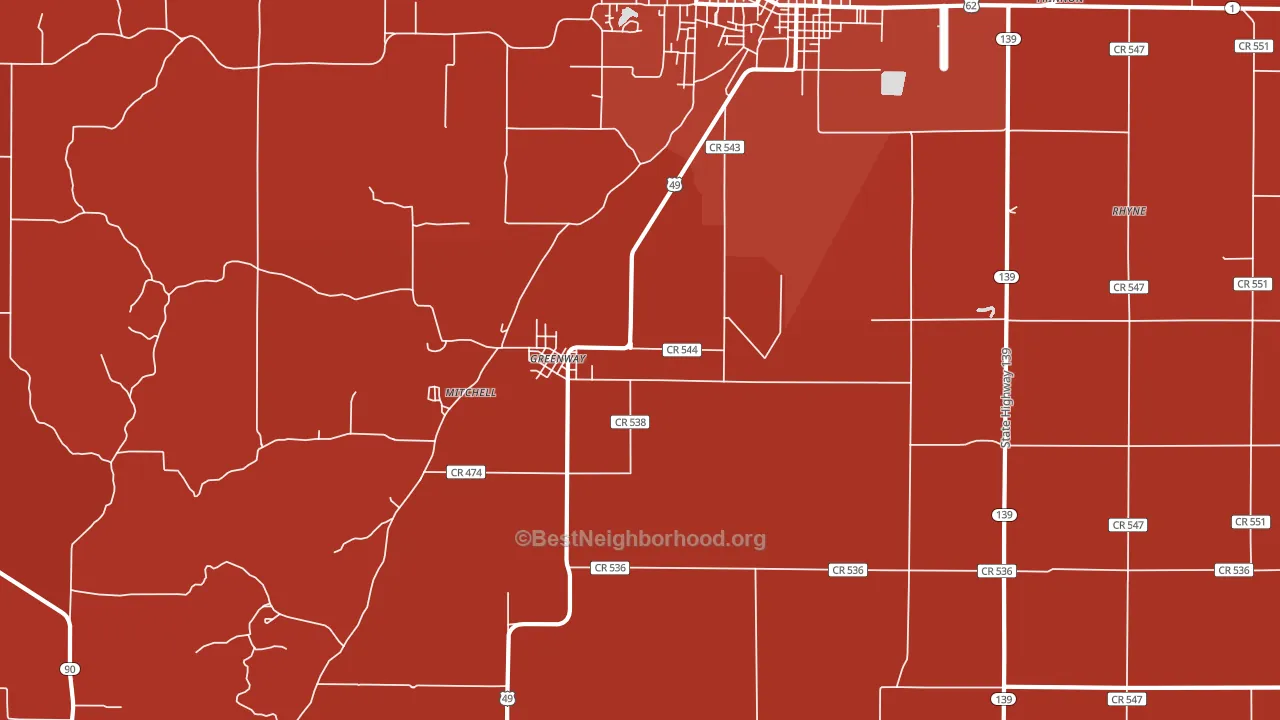 Greenway, AR block-group political-lean map