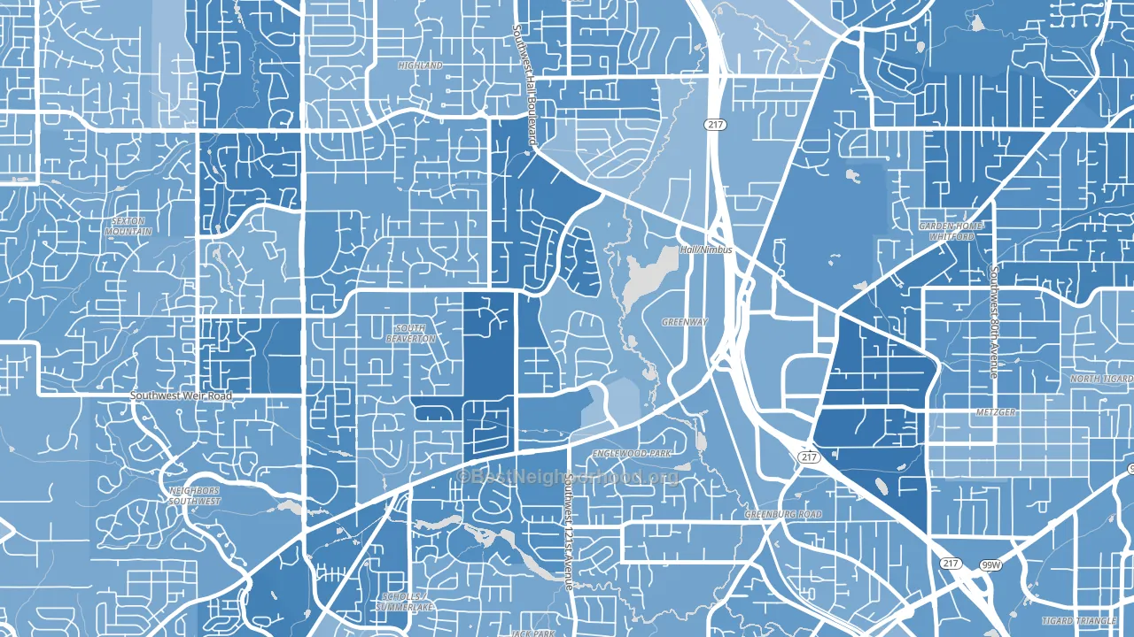 Greenway, Beaverton, OR block-group political-lean map