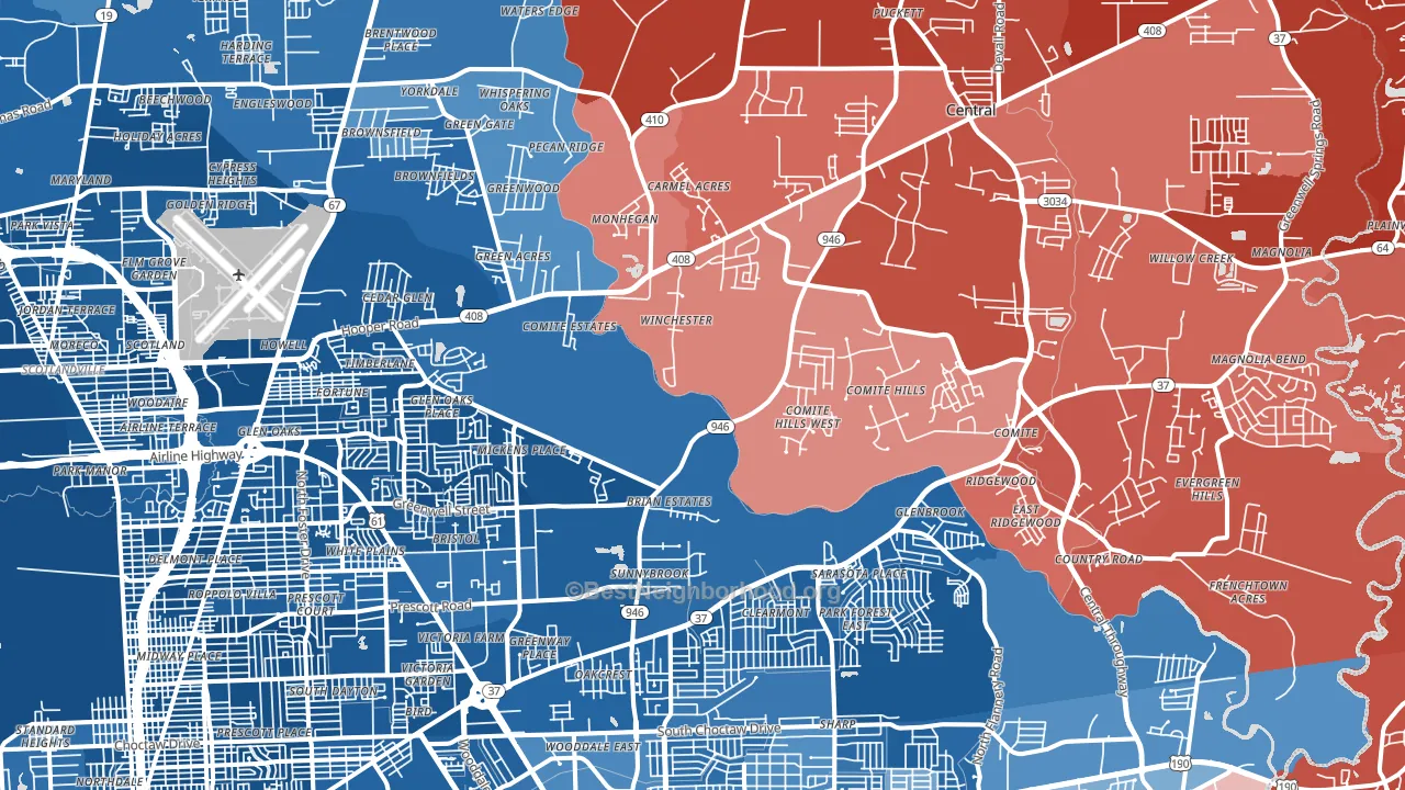 Greenwell Springs-Central Area, Baton Rouge, LA block-group political-lean map