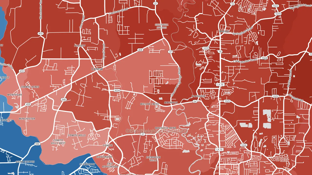 Greenwell Springs, LA block-group political-lean map