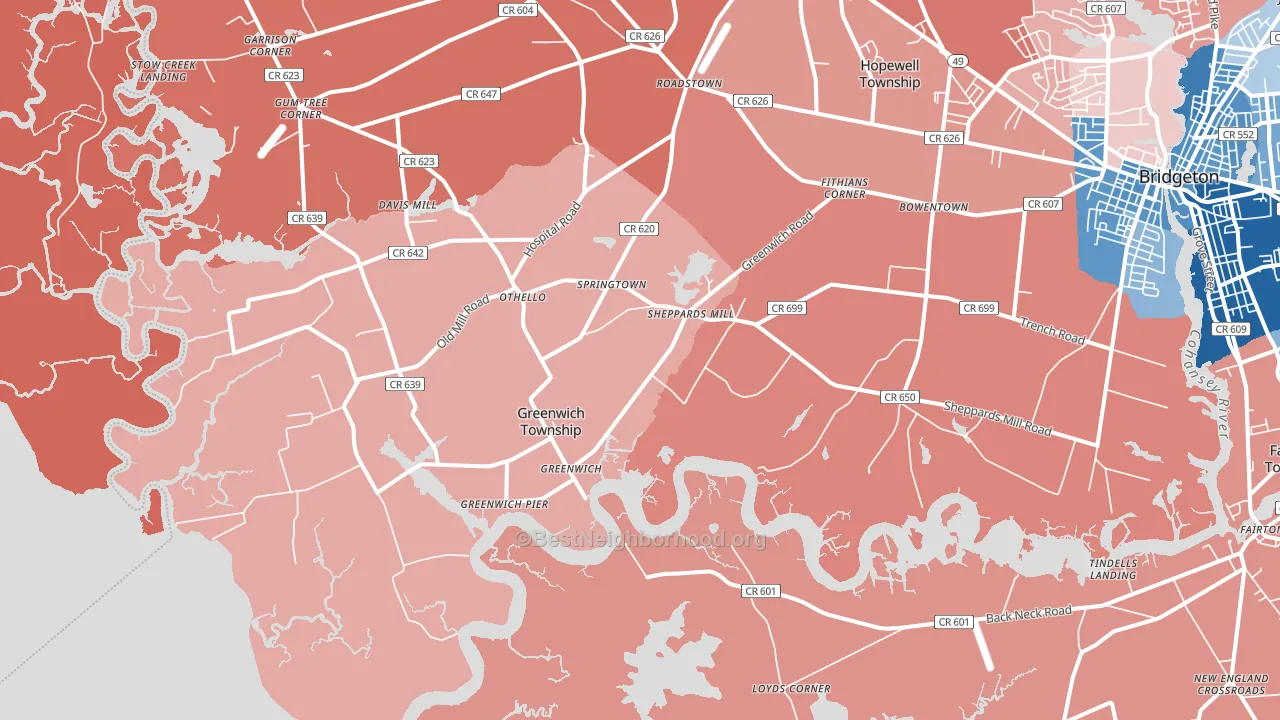 Greenwich, NJ block-group political-lean map