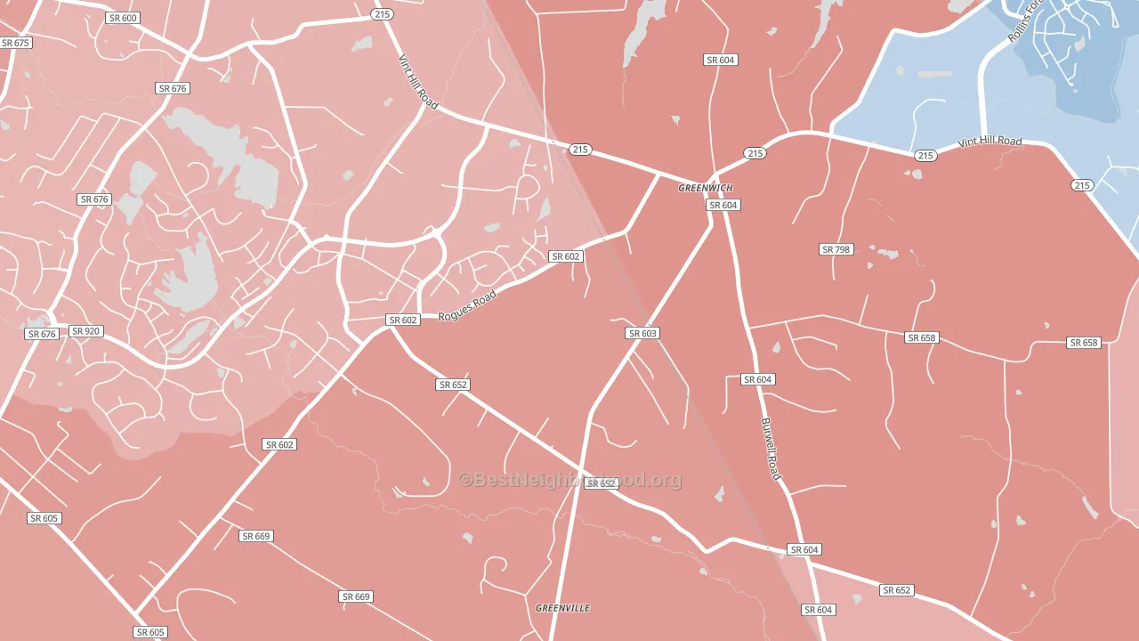 Greenwich, VA block-group political-lean map
