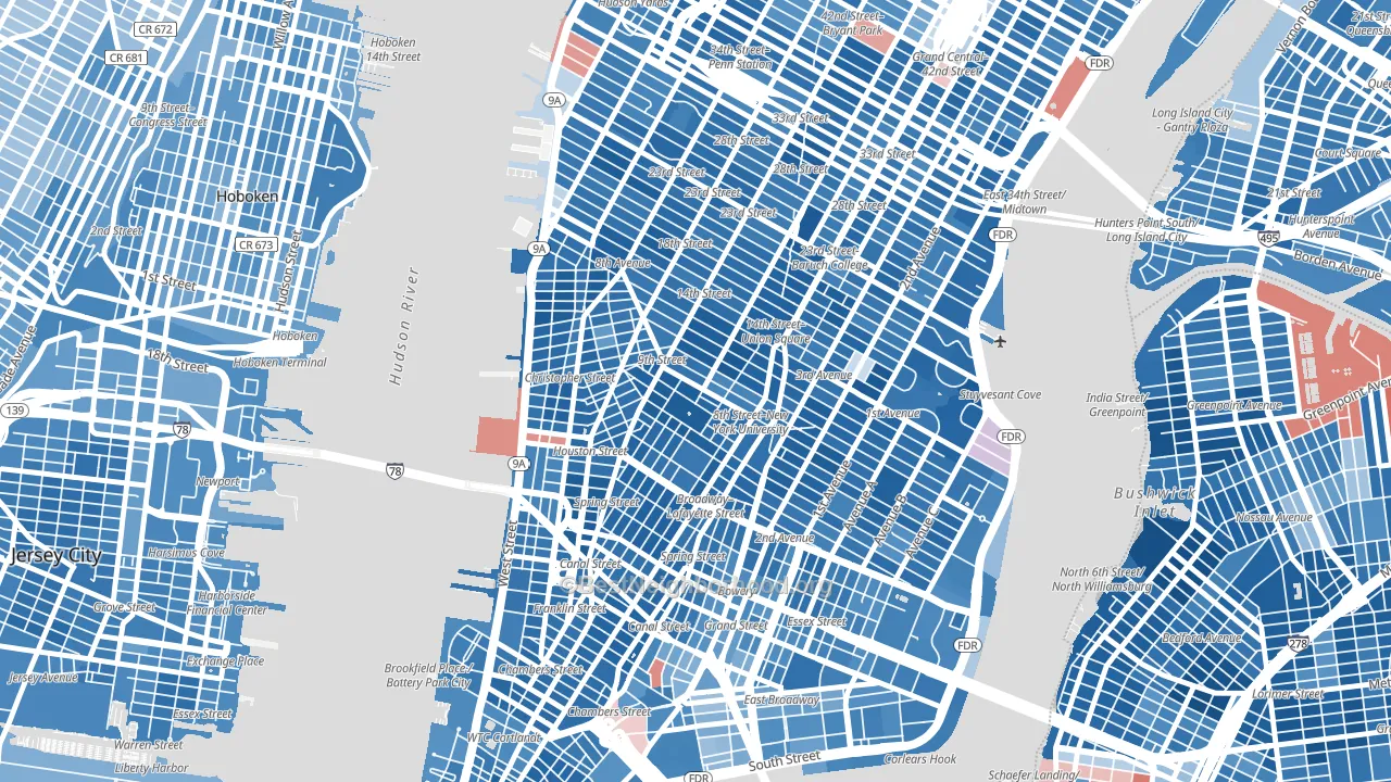 Greenwich Village, Manhattan, NY block-group political-lean map