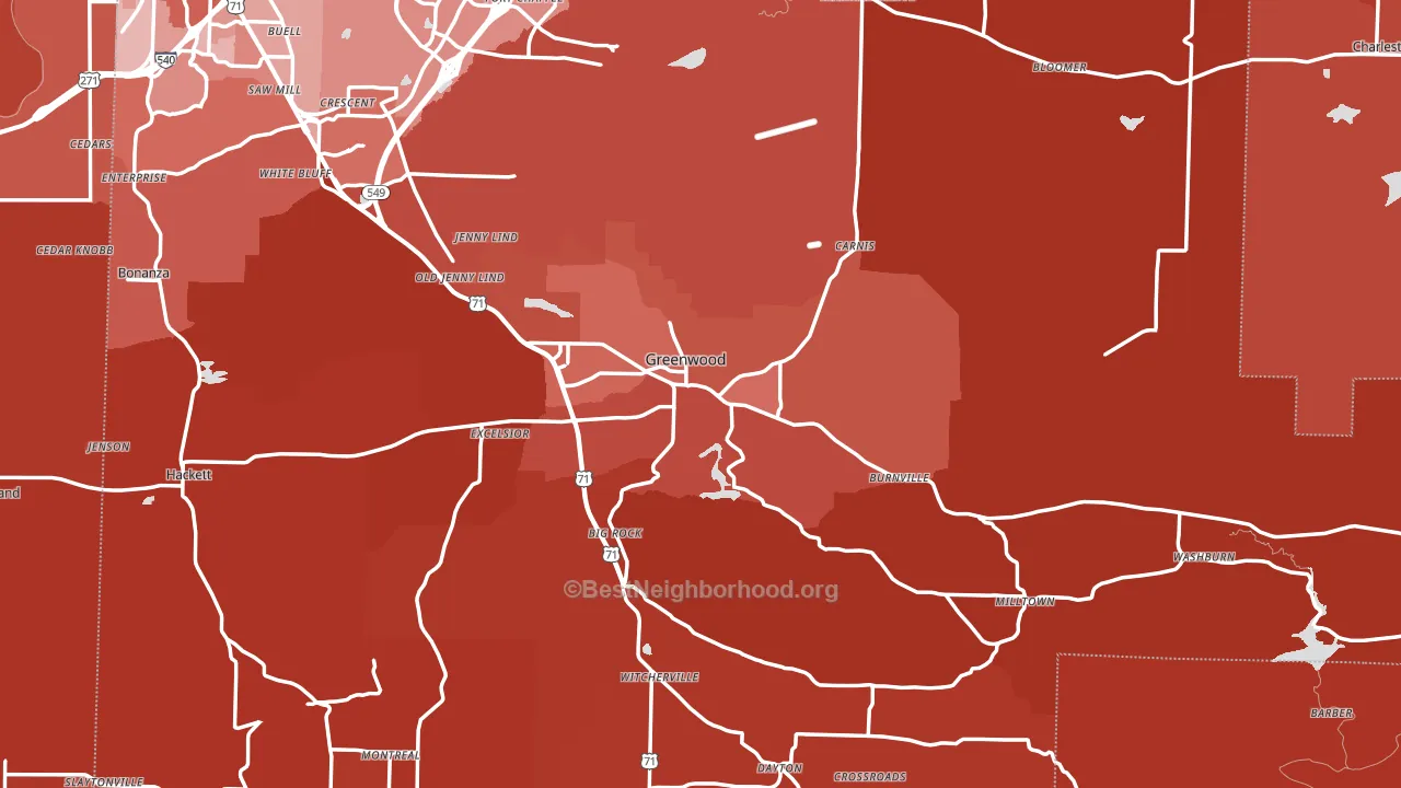 Greenwood, AR block-group political-lean map