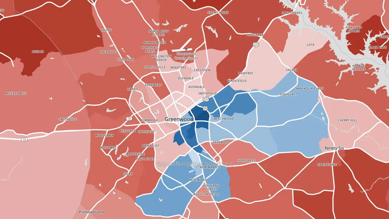 Greenwood County, SC block-group political-lean map