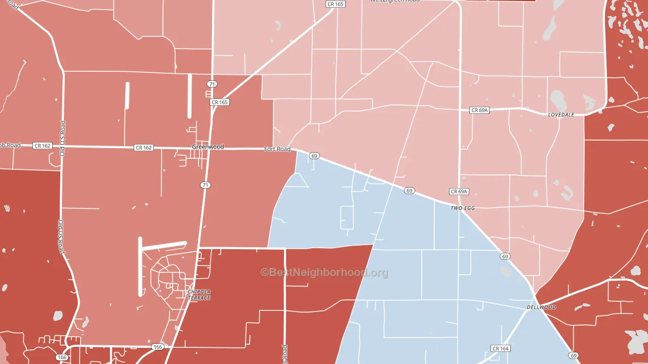 Greenwood, FL block-group political-lean map