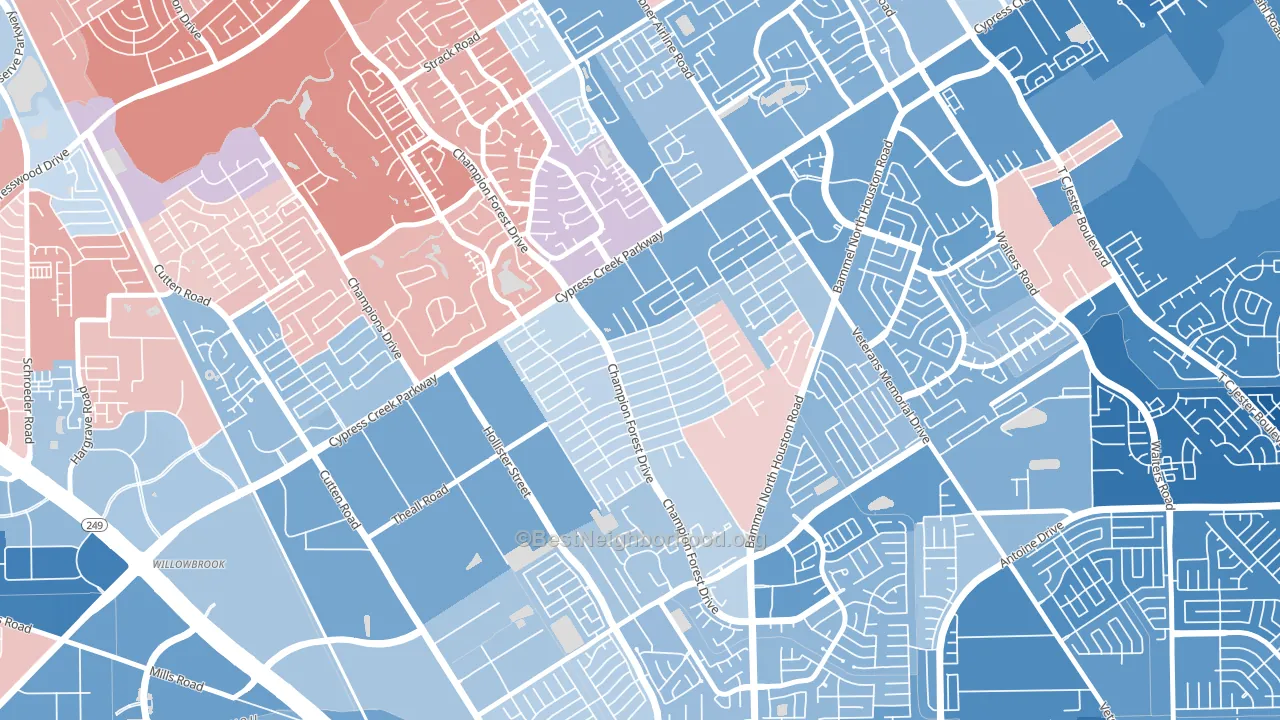 Greenwood Forest, Houston, TX block-group political-lean map