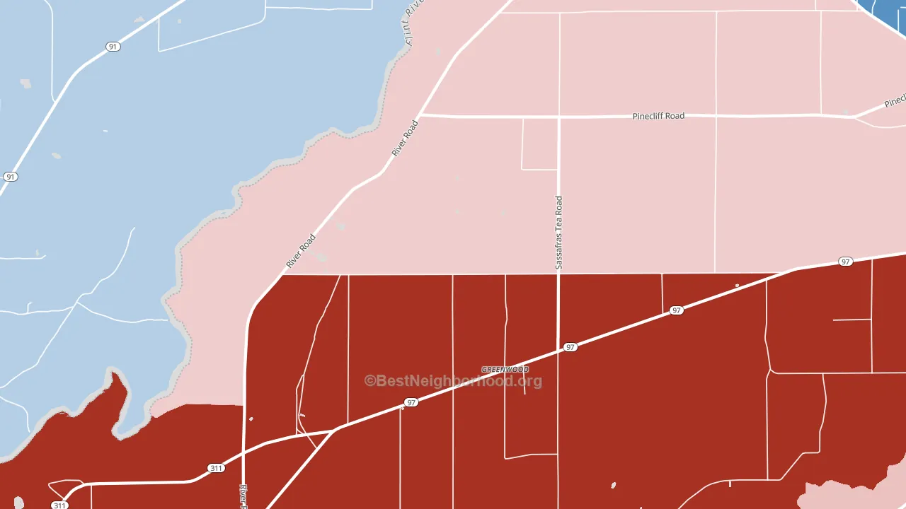 Greenwood, GA block-group political-lean map