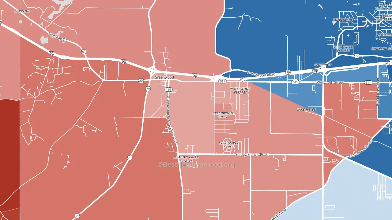 Greenwood, LA block-group political-lean map