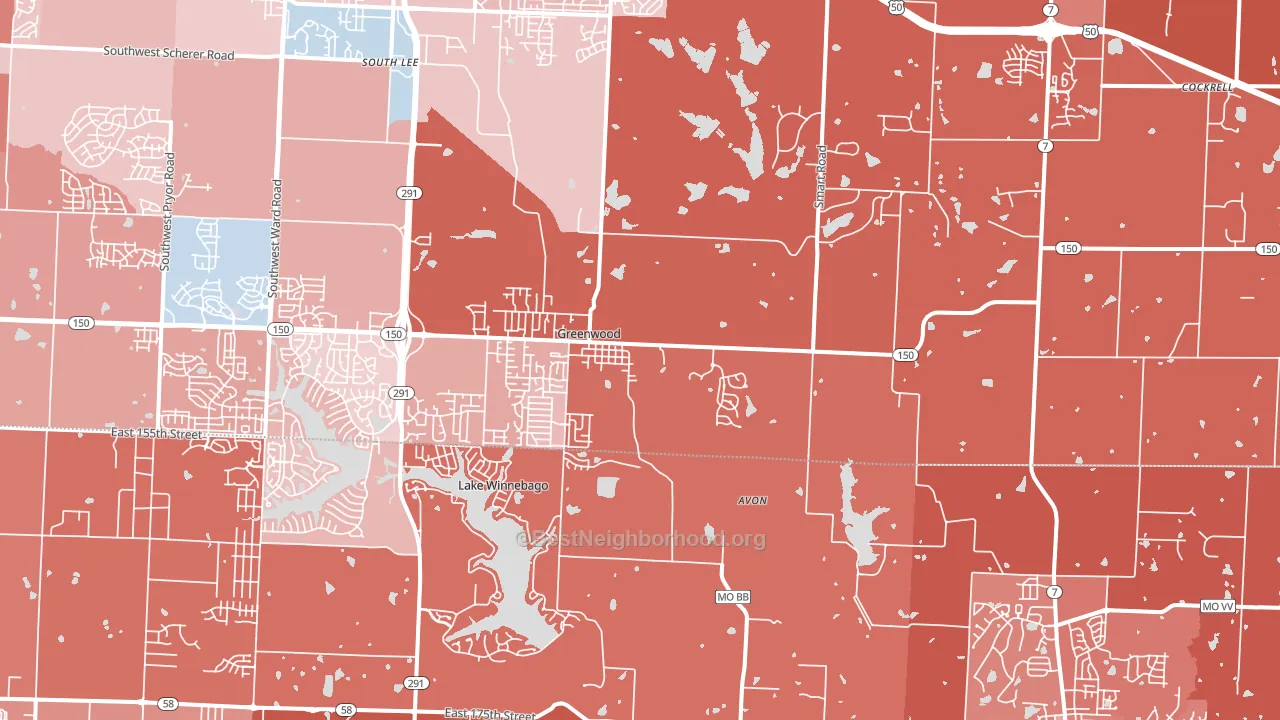 Greenwood, MO block-group political-lean map