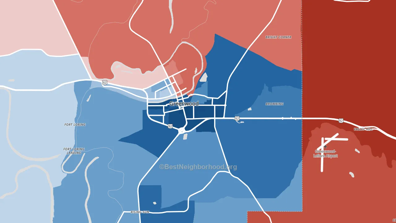 Greenwood, MS block-group political-lean map