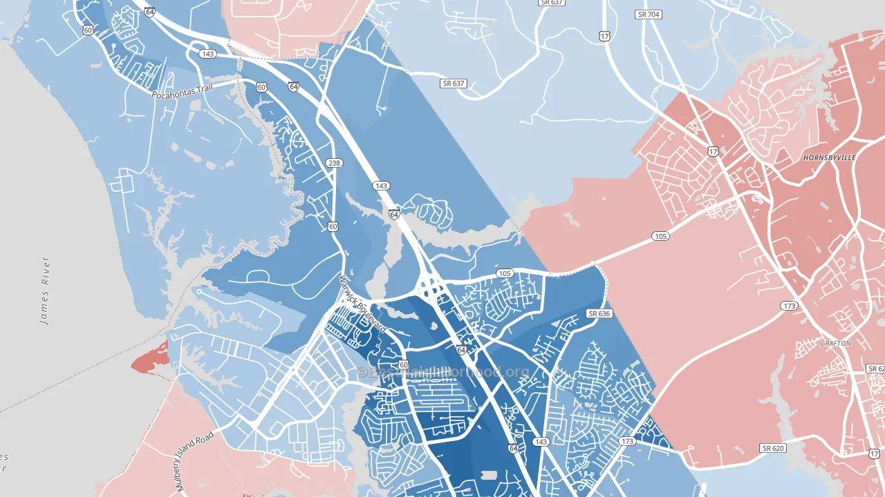 Greenwood, Newport News, VA block-group political-lean map