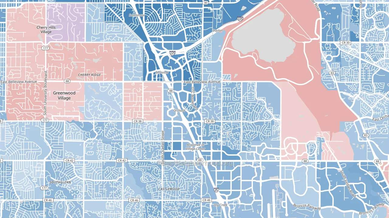 Greenwood Village, CO block-group political-lean map