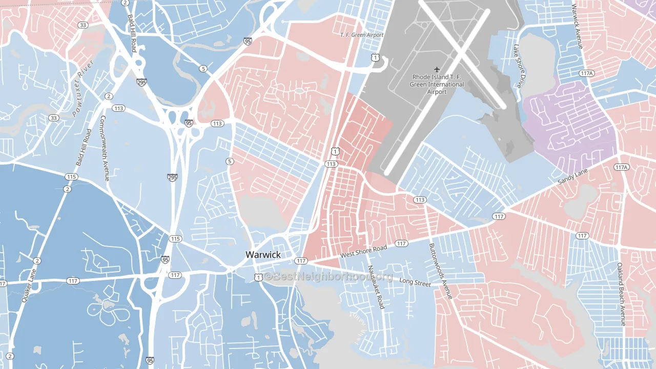 Greenwood, Warwick, RI block-group political-lean map