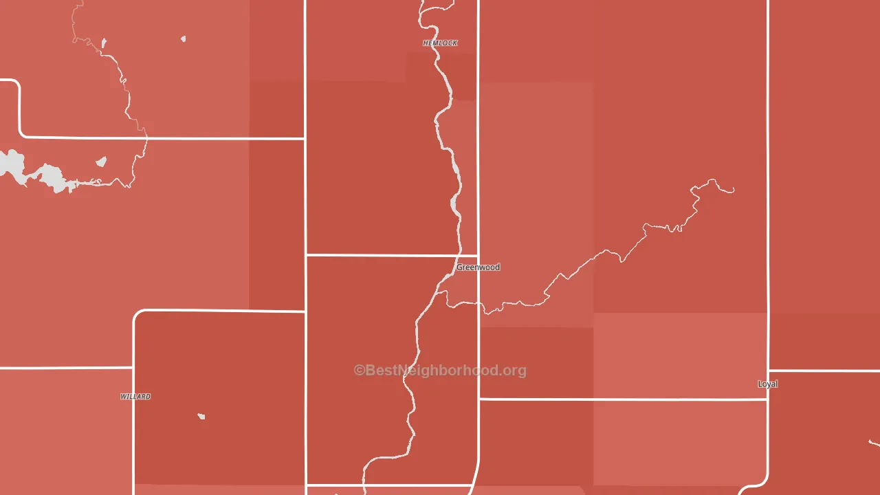 Greenwood, WI block-group political-lean map