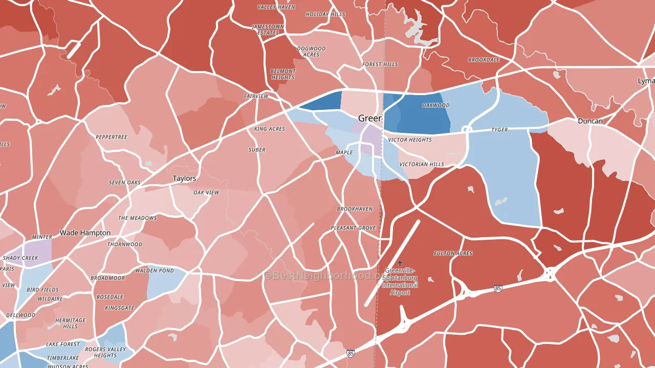 Greer, SC block-group political-lean map