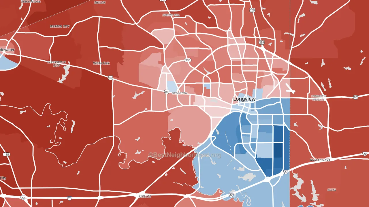 Gregg County, TX block-group political-lean map