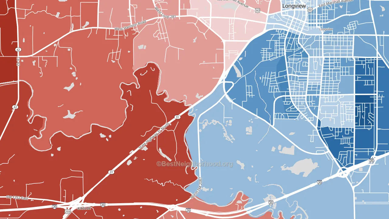 Greggton, TX block-group political-lean map