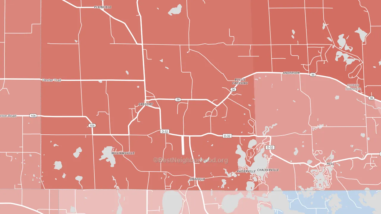 Gregory, MI block-group political-lean map