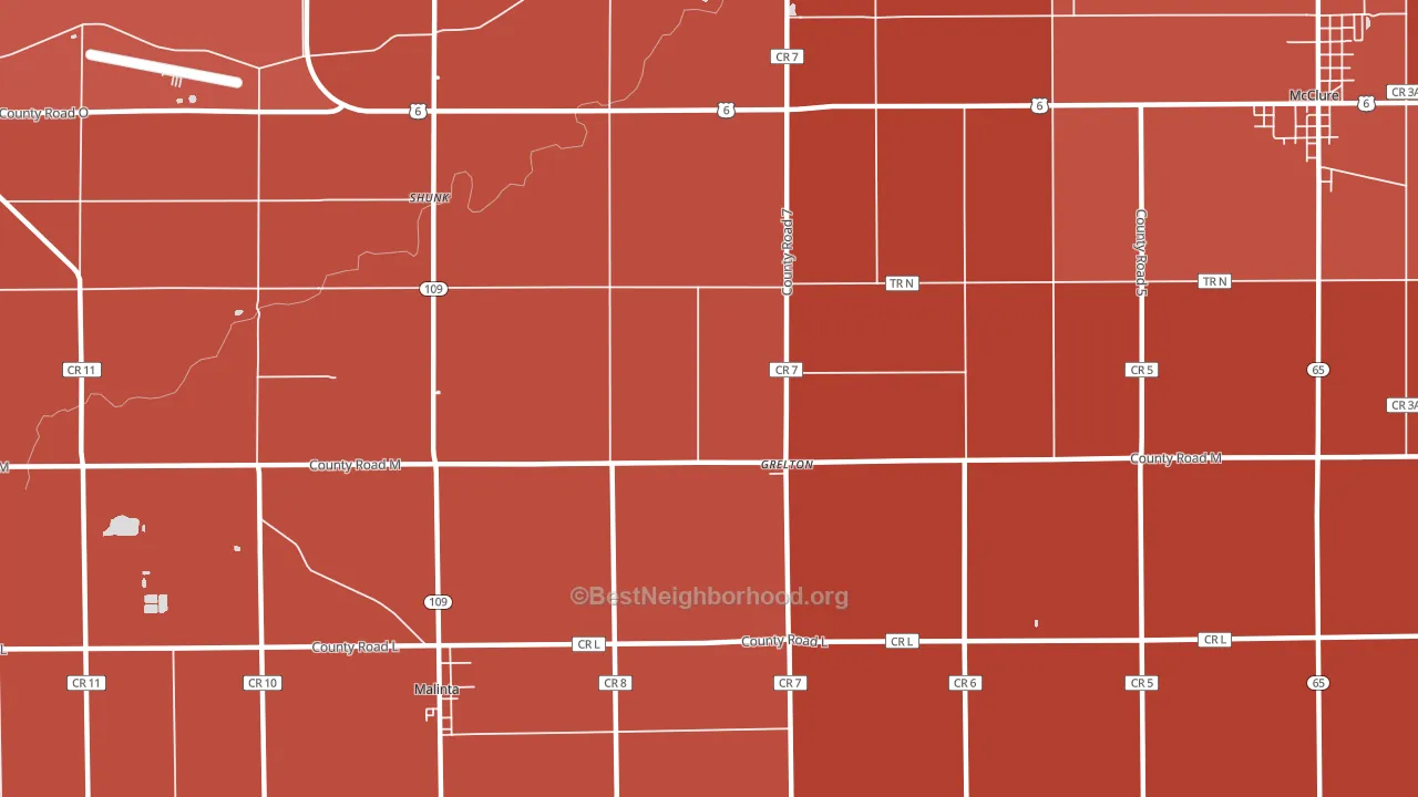 Grelton, OH block-group political-lean map