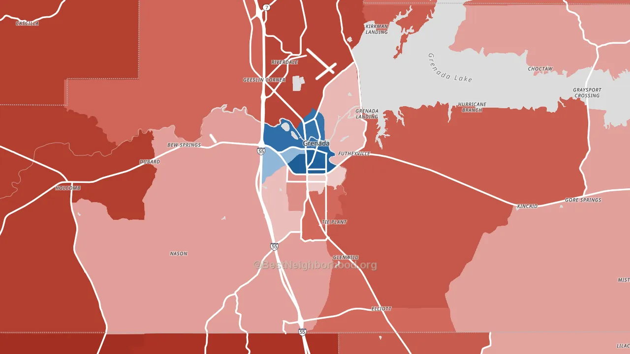 Grenada County, MS block-group political-lean map