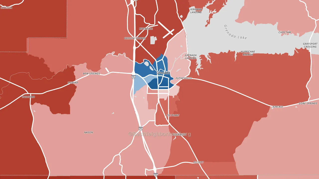 Grenada, MS block-group political-lean map