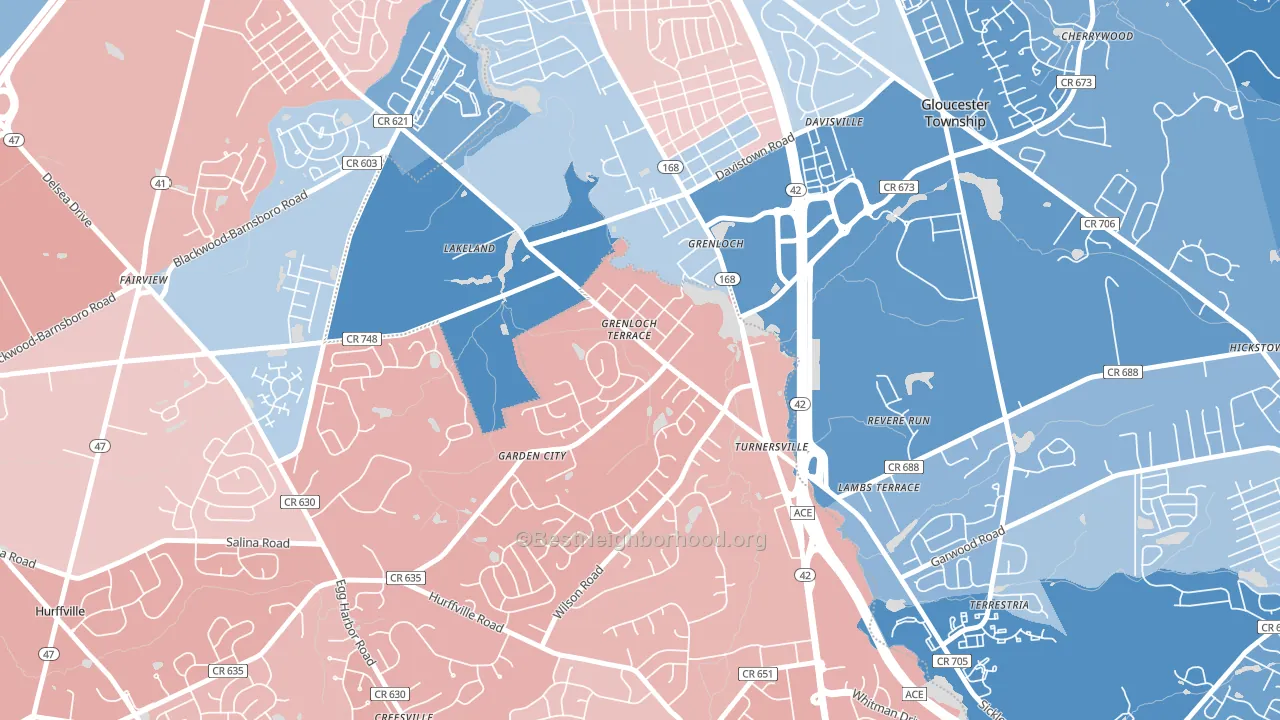 Grenloch, NJ block-group political-lean map
