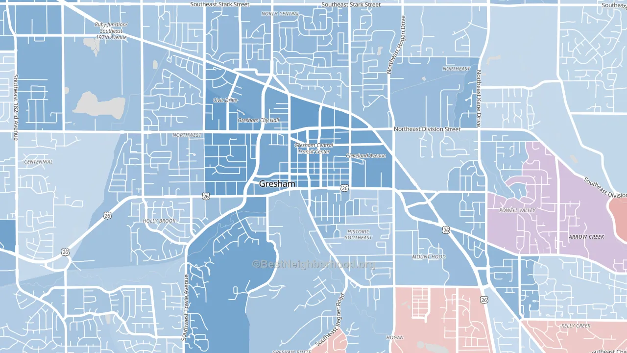 Gresham-City Central, Gresham, OR block-group political-lean map