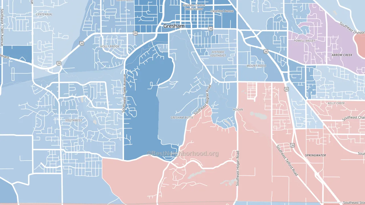 Gresham-Gresham Butte, Gresham, OR block-group political-lean map