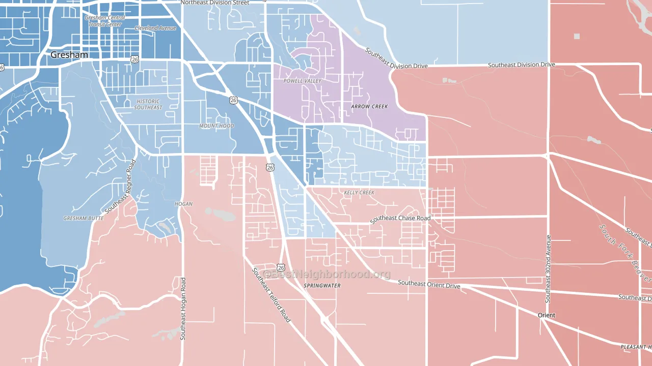 Gresham-Kelly Creek, Gresham, OR block-group political-lean map