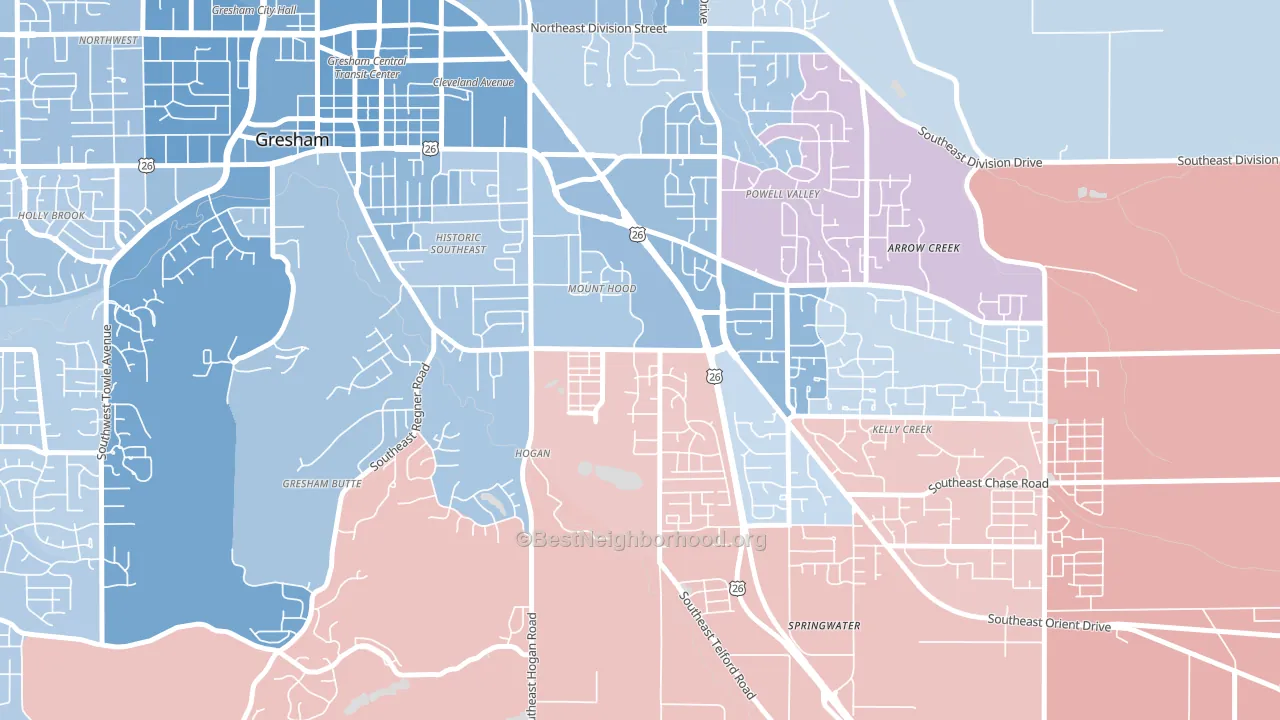 Gresham-Mt. Hood, Gresham, OR block-group political-lean map
