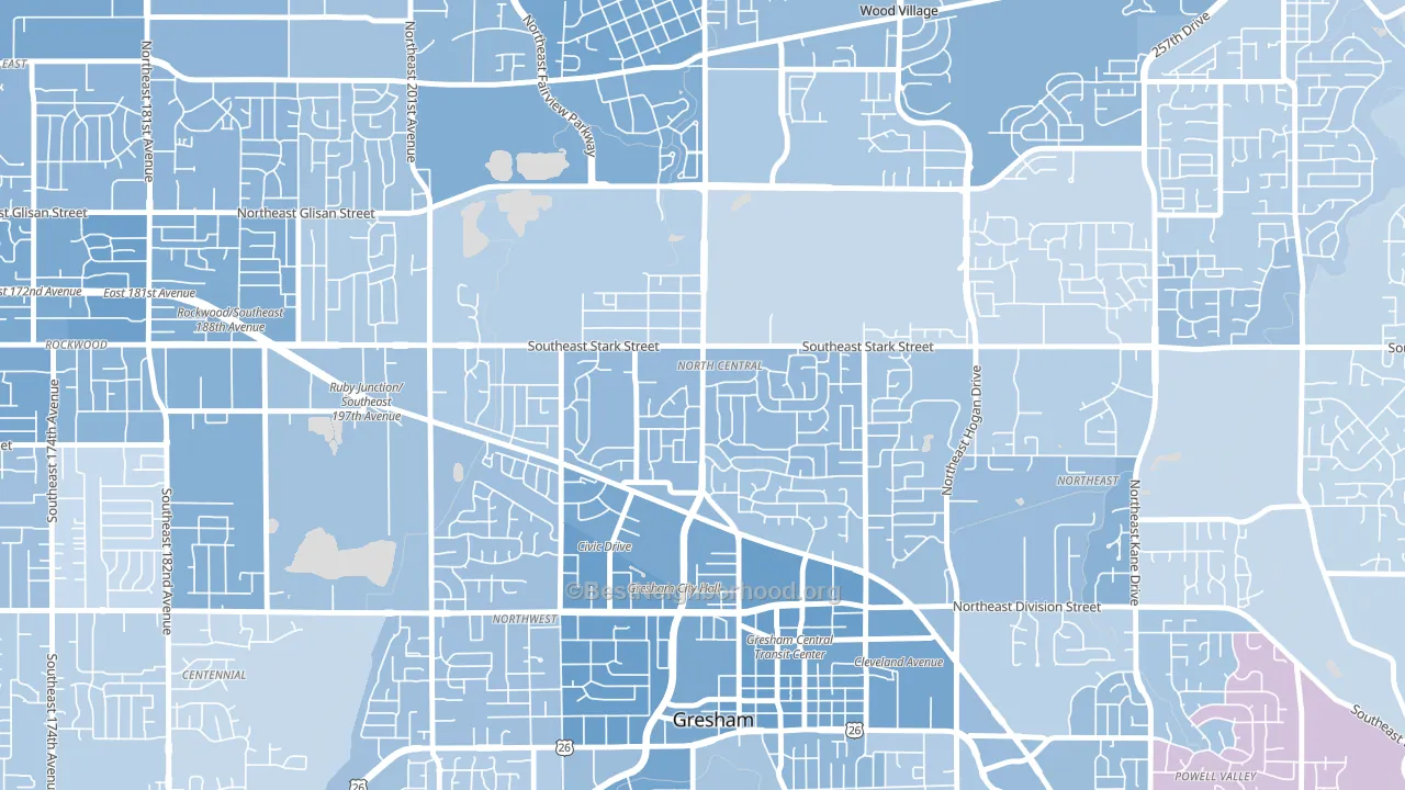 Gresham-North Central, Gresham, OR block-group political-lean map
