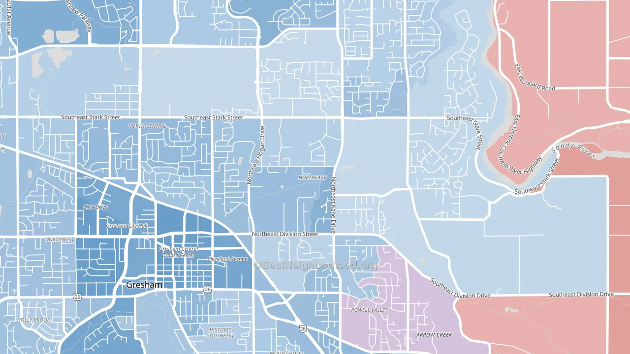 Gresham-Northeast, Gresham, OR block-group political-lean map
