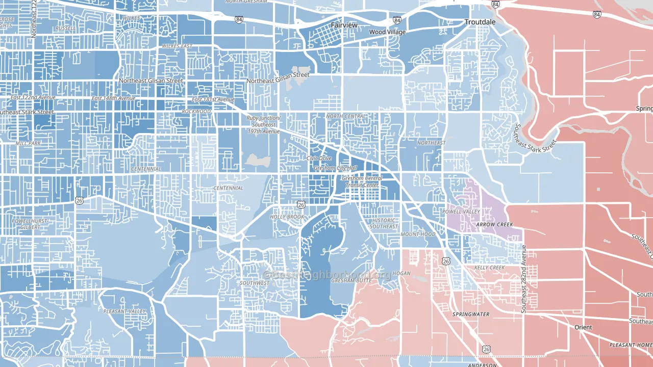 Gresham, OR block-group political-lean map
