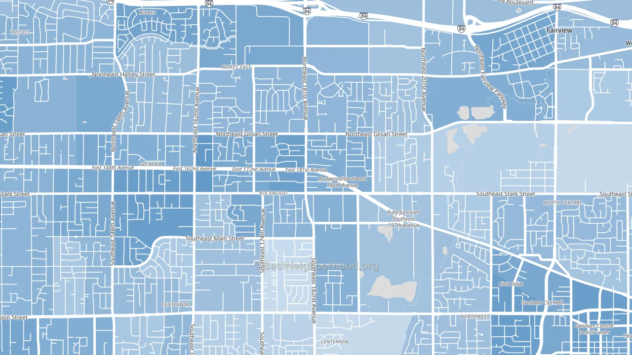 Gresham-Rockwood, Gresham, OR block-group political-lean map