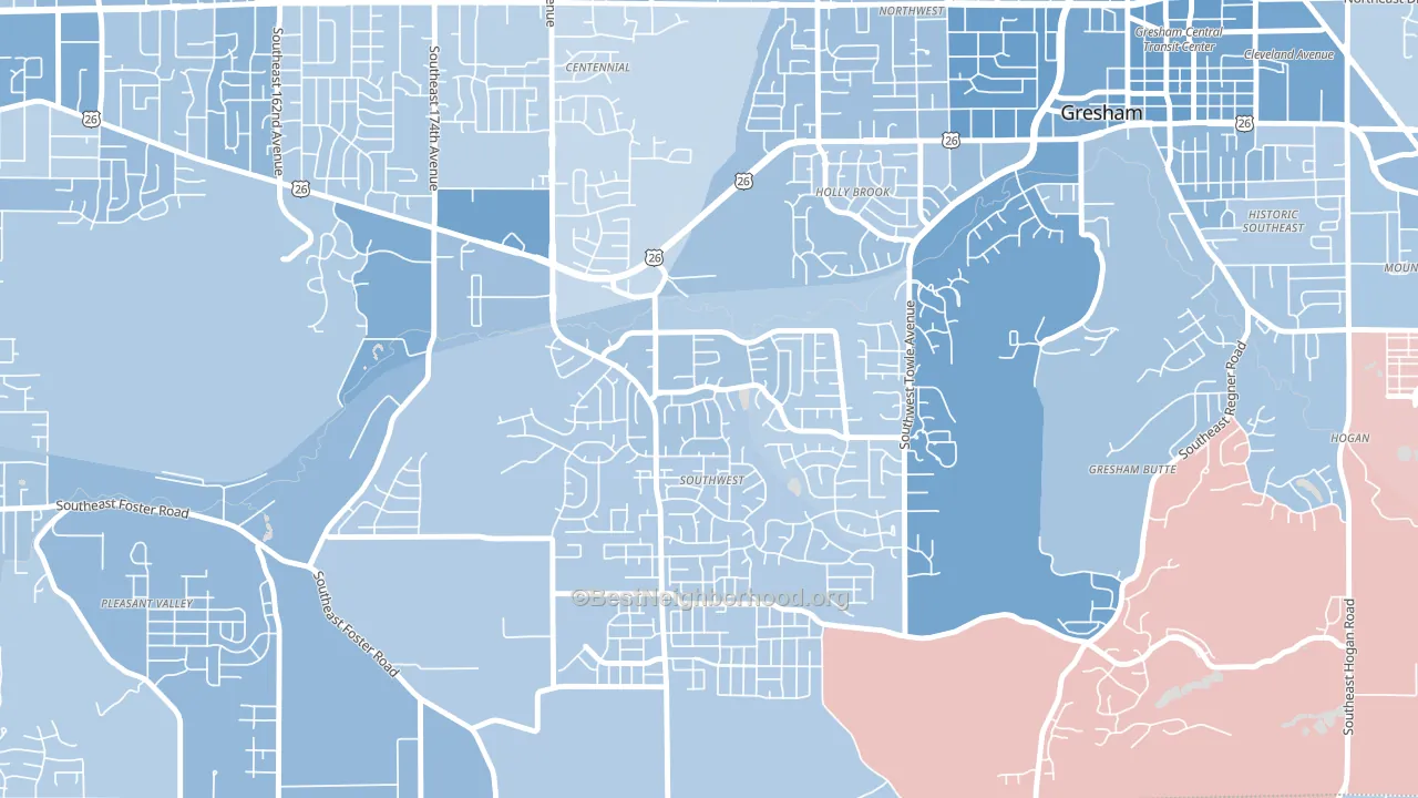 Gresham-Southwest, Gresham, OR block-group political-lean map
