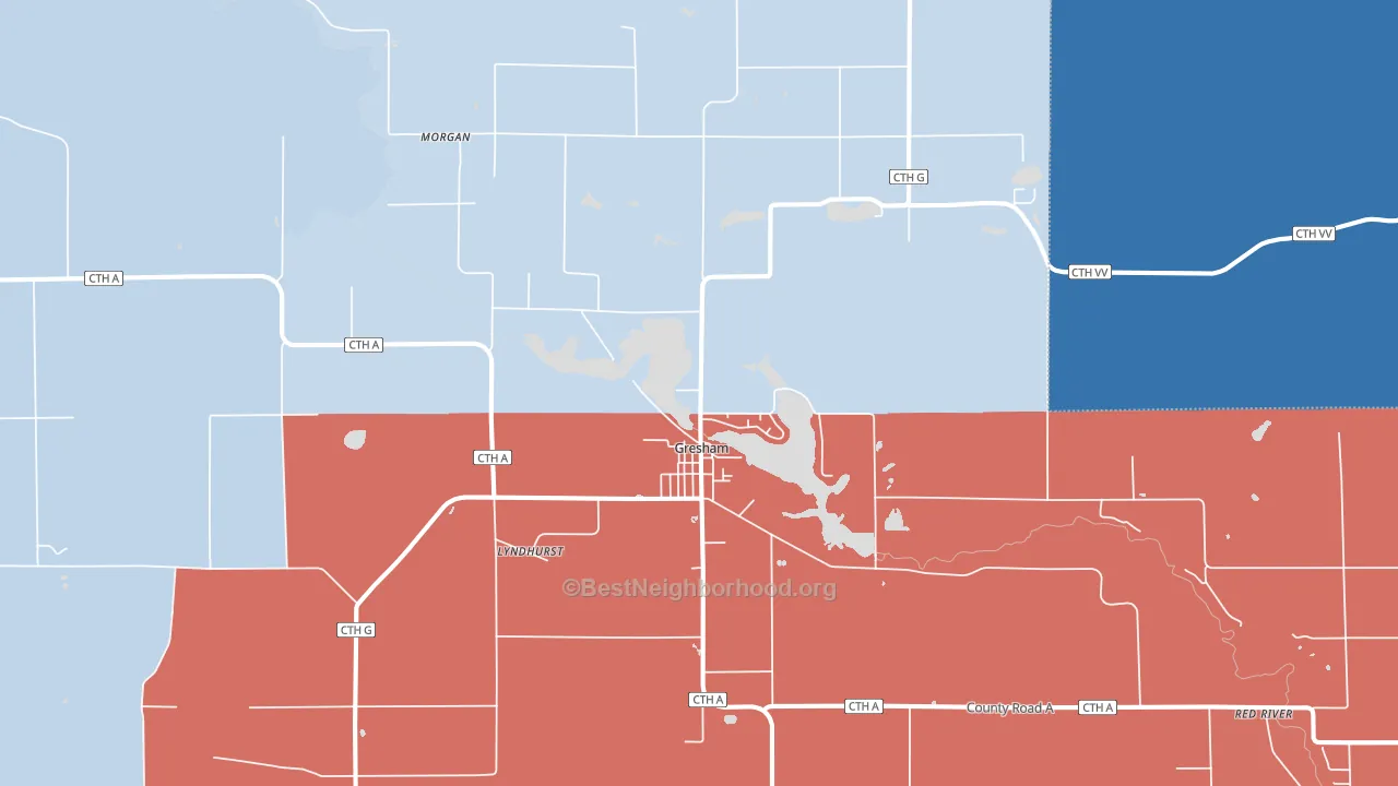 Gresham, WI block-group political-lean map
