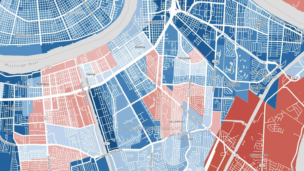 Gretna, LA block-group political-lean map