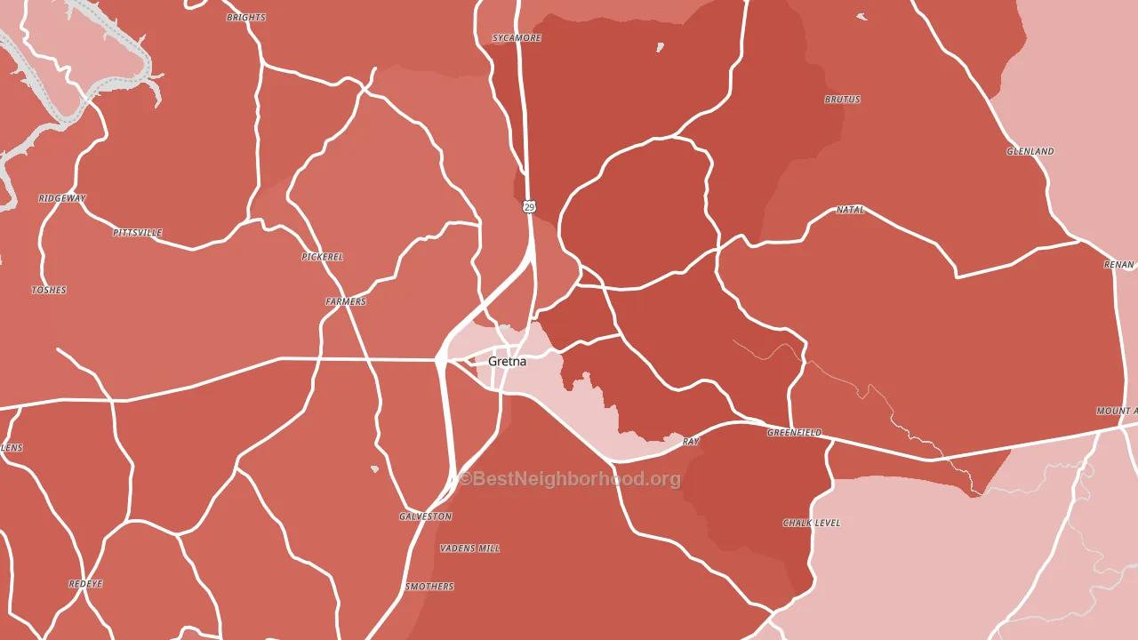 Gretna, VA block-group political-lean map