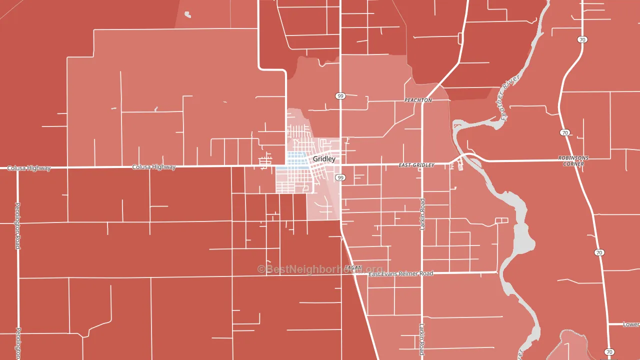 Gridley, CA block-group political-lean map