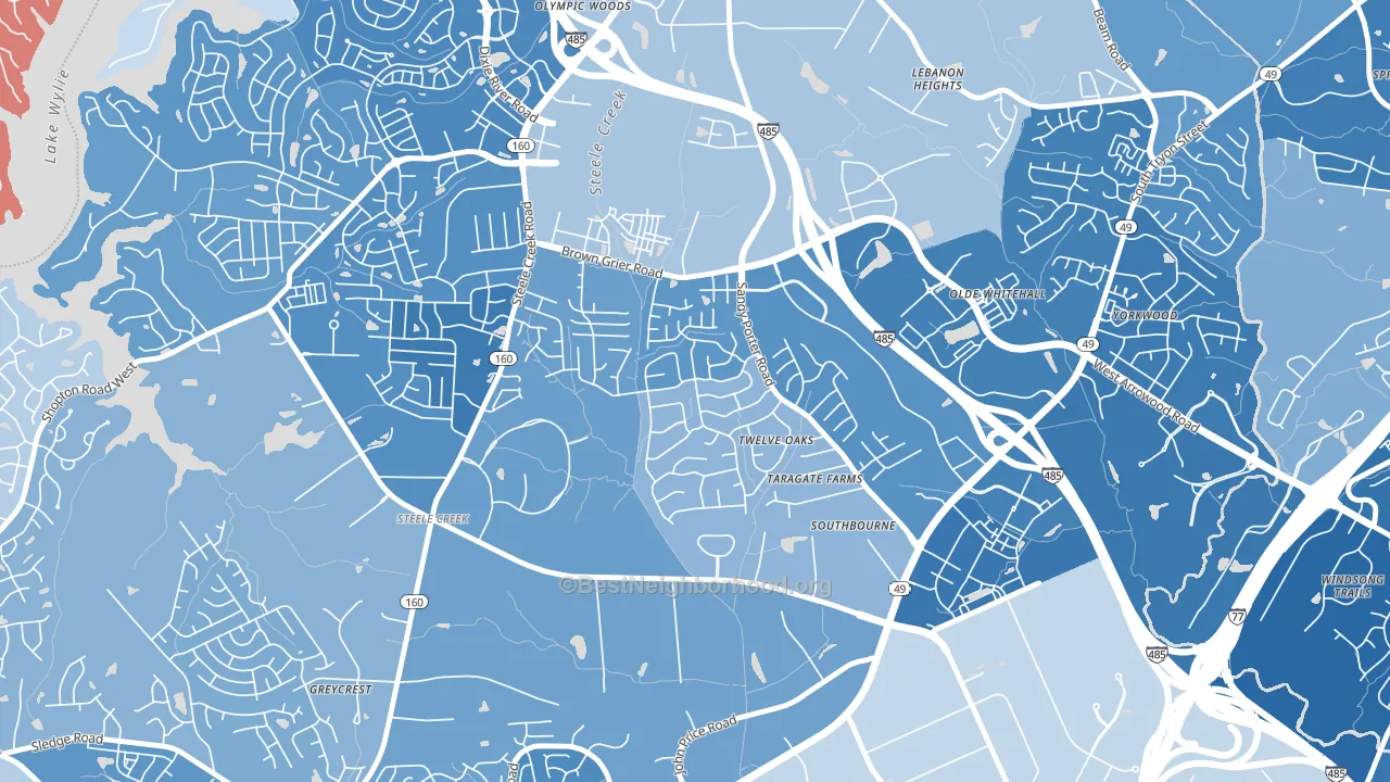 Griers Fork, Charlotte, NC block-group political-lean map