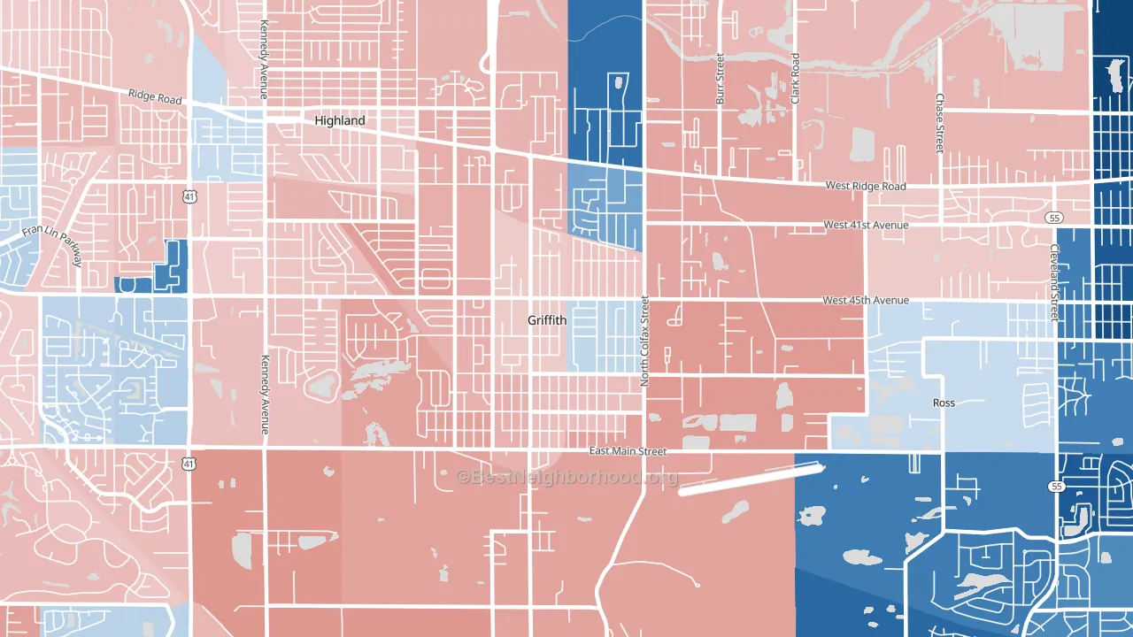 Griffith, IN block-group political-lean map