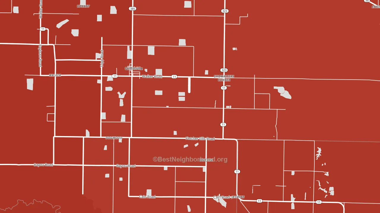 Griffithville, AR block-group political-lean map