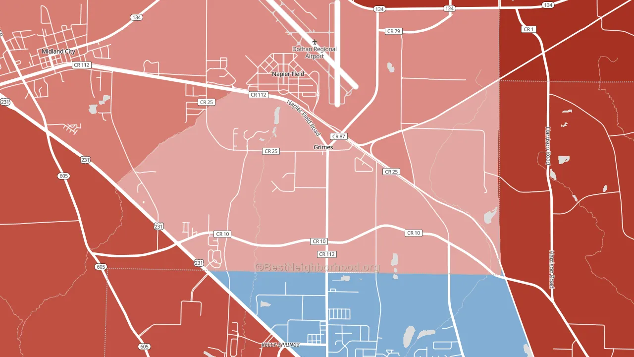 Grimes, AL block-group political-lean map