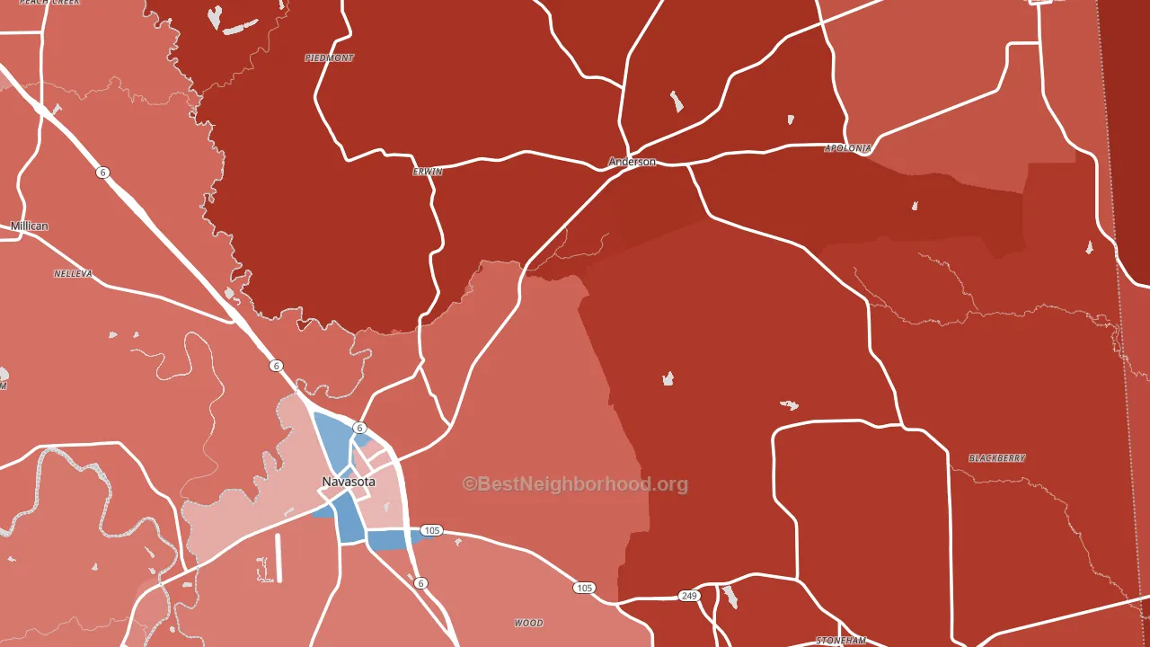 Grimes County, TX block-group political-lean map