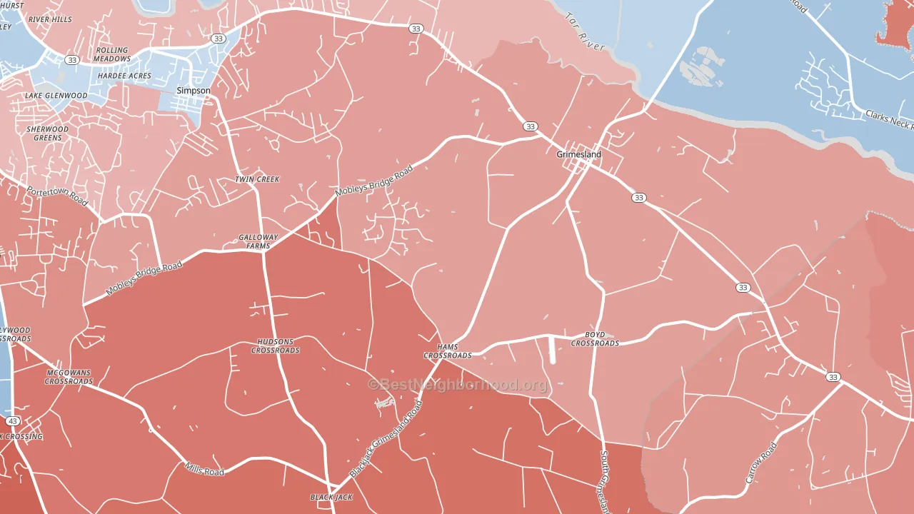 Grimesland, NC block-group political-lean map