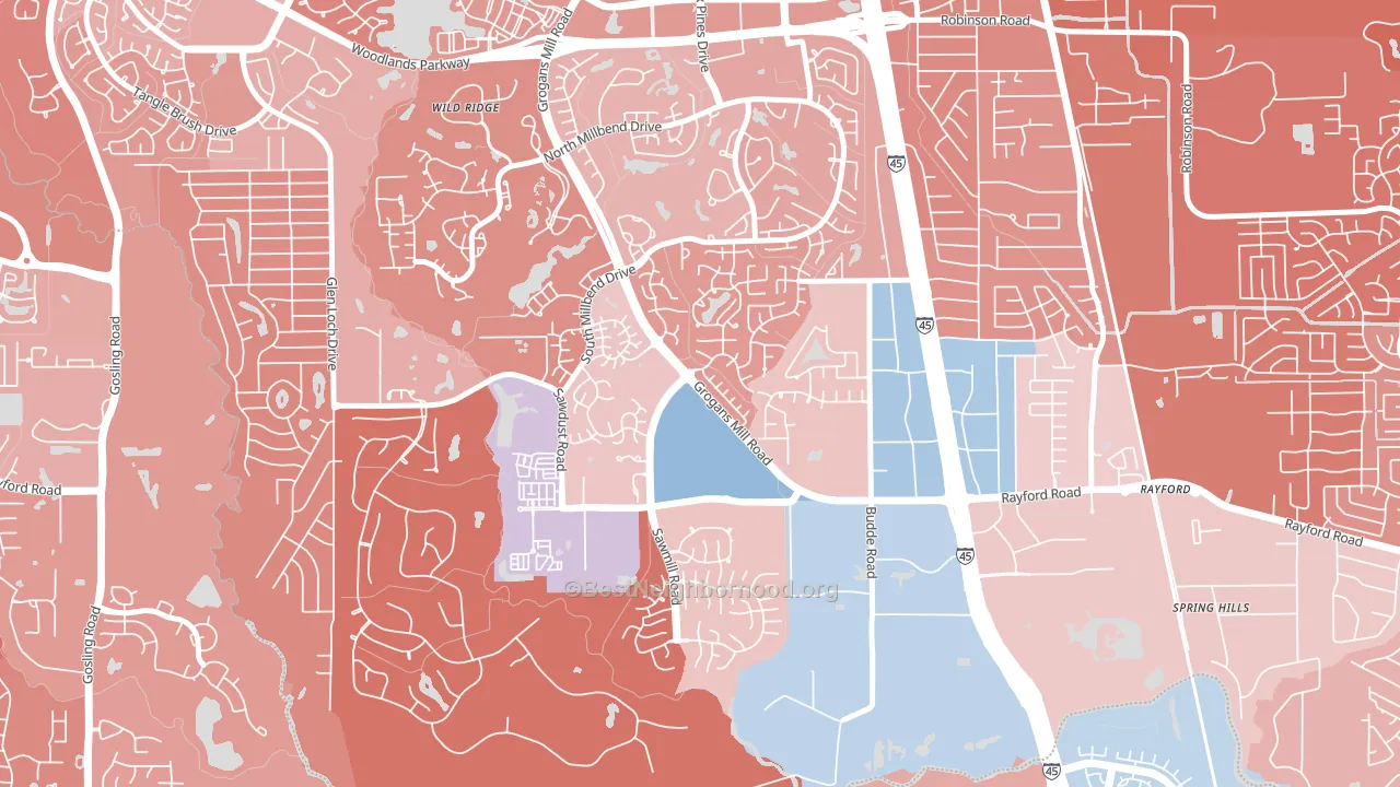 Grogan's Mill, The Woodlands, TX block-group political-lean map