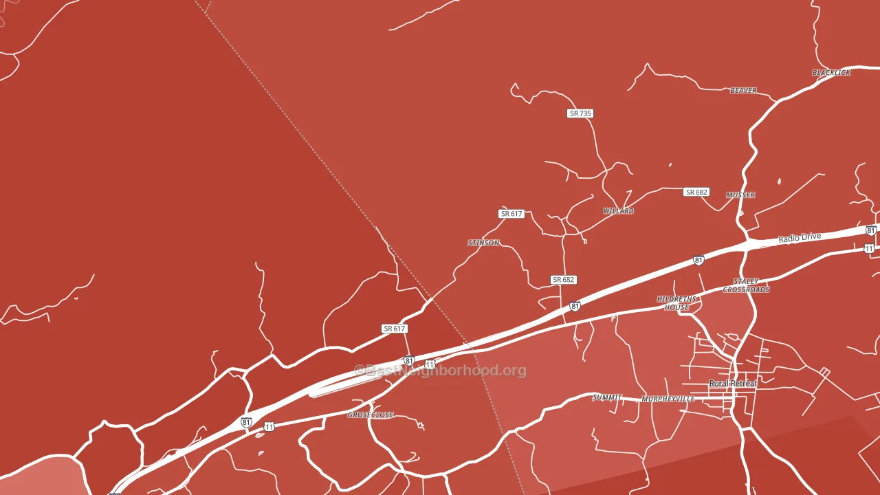 Groseclose, VA block-group political-lean map