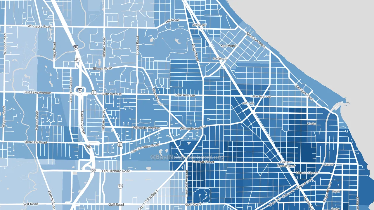 Gross Point, Wilmette, IL block-group political-lean map